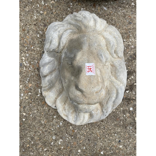 341 - A cast concrete lions head wall plaque