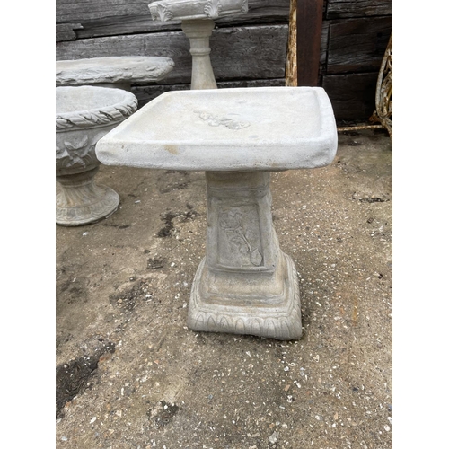 359 - A  concrete rose pattern square bird bath