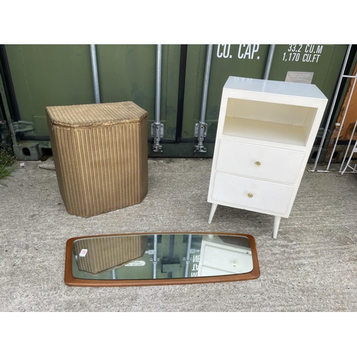 373 - Loom box, retro mirror and painted bedside