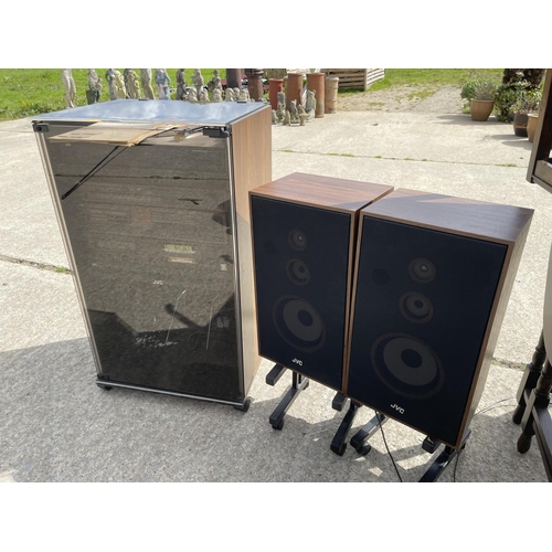 378 - A jvc hifi in cabinet together with a pair of speakers