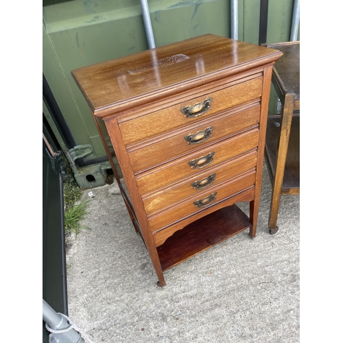 379 - Edwardian music cabinet, oak trolley and gate-leg table