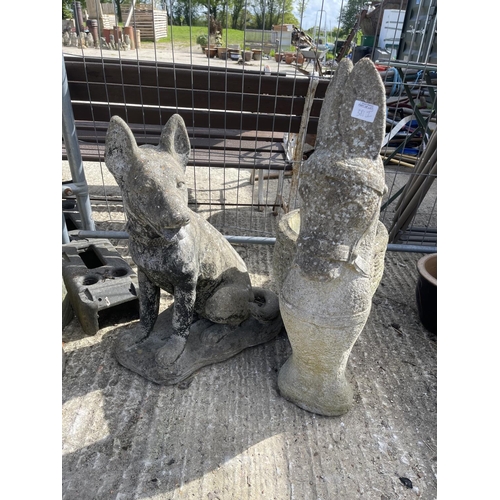 381i - Large dog statue and donkey planter