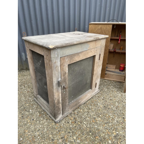 49 - A vintage wooden meat safe and a wooden tool cupboard