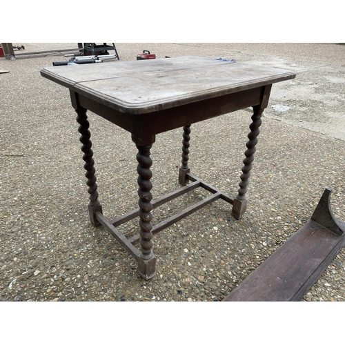 53 - Oak table and oak shelf