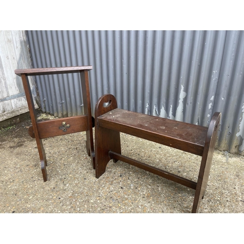 75 - An oak lecturn together with a small oak bench seat