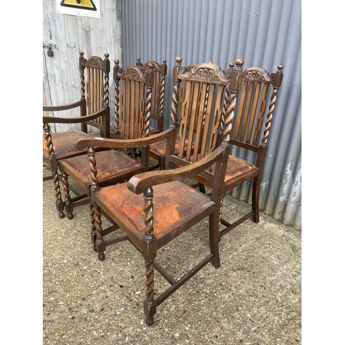 82 - A set of six early 20th century oak barley twist dining chairs