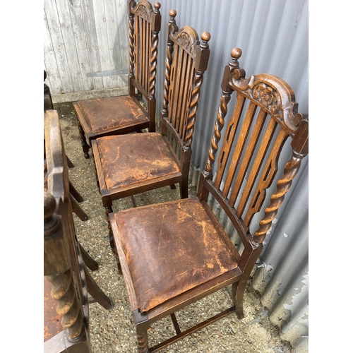 82 - A set of six early 20th century oak barley twist dining chairs