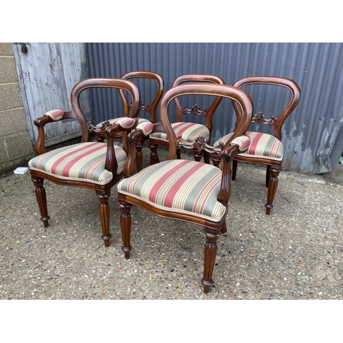 89 - A set of five reproduction mahogany balloon back chairs (inc. 2 carvers)