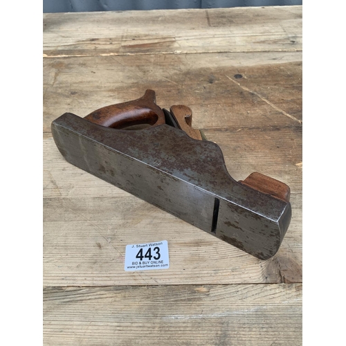 443 - Dovetailed  Steel smoothing plane with walnut infil and wedge 9 3/4