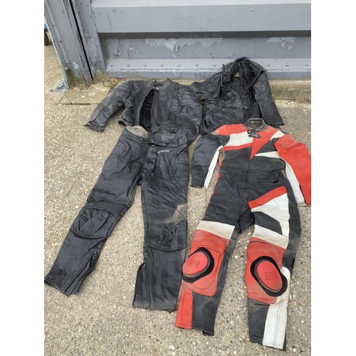 450b - Euro style leather motorcycle jacket and leather trousers plus Akito All in one suit and leather coa... 