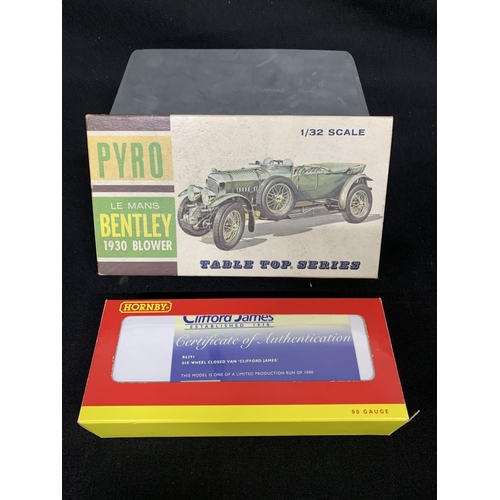 549 - Pyro Bentley model kit and a Hornby Clifford James  closed van model