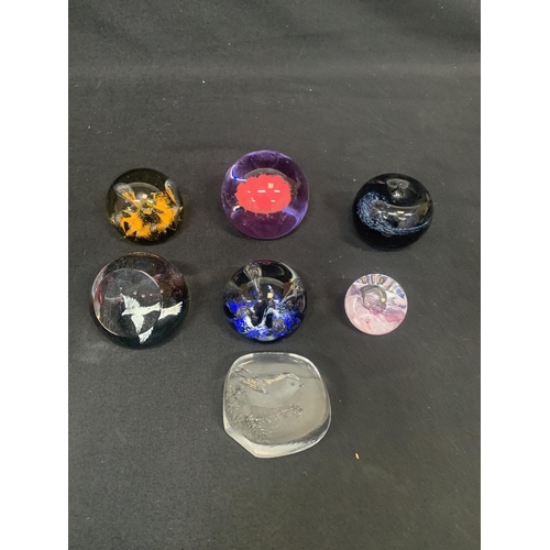 3 Caithness Paperweights, 3 C11G Paperweights and bird glass paperweight