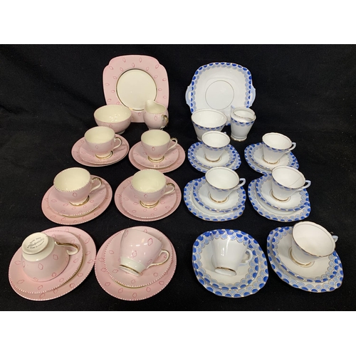 726 - Royal Stafford blue patterned tea ware (1 cup cracked) and Tamsware hand painted Pink teaware (sugar... 