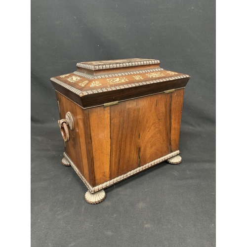 732 - A Regency Rosewood and Mother of Pearl lnlaid Ladies Table cabinet fitted with workbox, jewellery dr... 