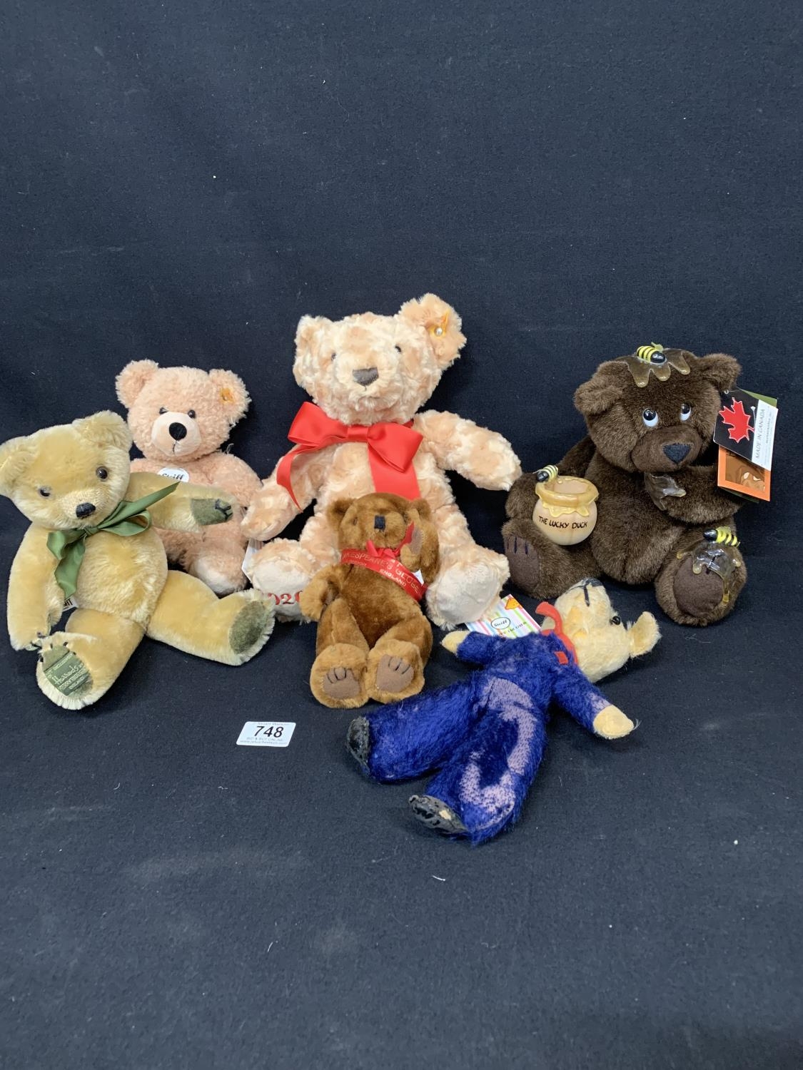 Ours En Peluche Harrods Merrythought Vintage - Fourrure Beige Noeud Rouge - 26 Cm - Comme Neuf