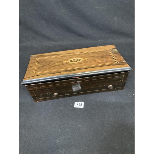 755 - Victorian Musical Box (not currently working), size 42 x 20 x 14 cms