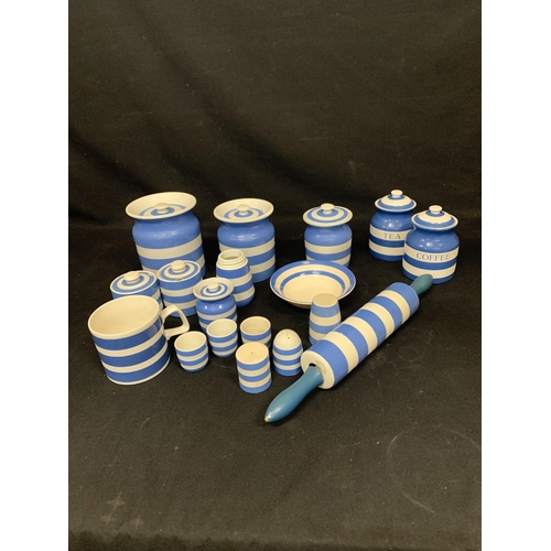 776 - TG Green Cornishware kitchen items - 15 items plus unmarked Mug & 2 storage jars