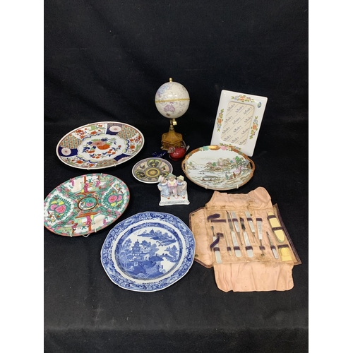 779 - Manicure set, oriental and other china, globe and glass ducks