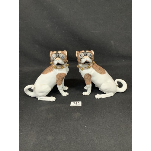 785 - Matched Pair of Dresden Porcelain Pug Dog (one male and one female) Figures, height 17.5 cms