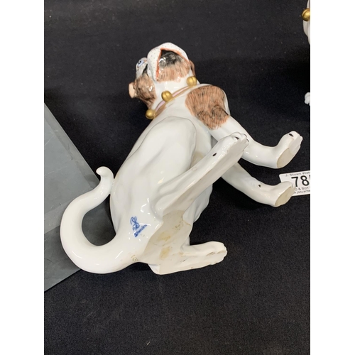 785 - Matched Pair of Dresden Porcelain Pug Dog (one male and one female) Figures, height 17.5 cms