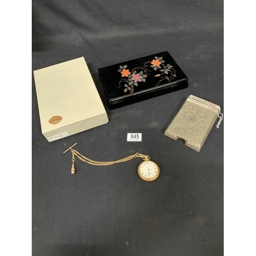 845 - Smiths Pocket Watch on Chain, Japanese lacquered Box and metal telephone pad