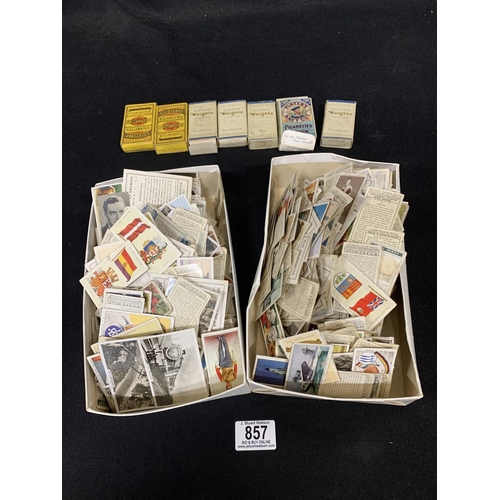 857 - Assorted Cigarette Cards and seven Cigarette packets of cards