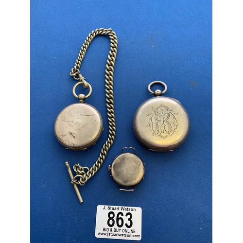 863 - Silver cased key wound Pocket Watch by J W Benson, London,  unmarked Silver cased Pocket Watch & Pla... 