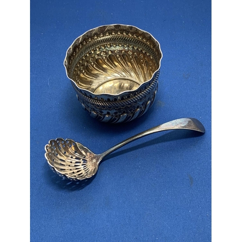 872 - Victorian Hallmarked Silver sugar basin weight 2.15 ozt and Silver plated sifter spoon