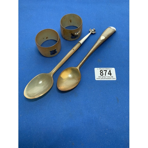 874 - Four Silver mounted horn items