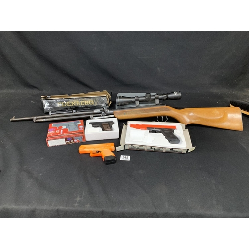 945 - Air Rifle, two sights and three BB guns