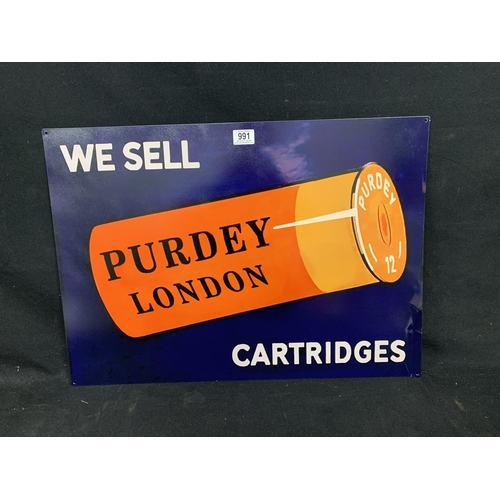 991 - Reproduction Tin sign Purdey Cartridges (slight crease to one edge) 50 x 70 cms