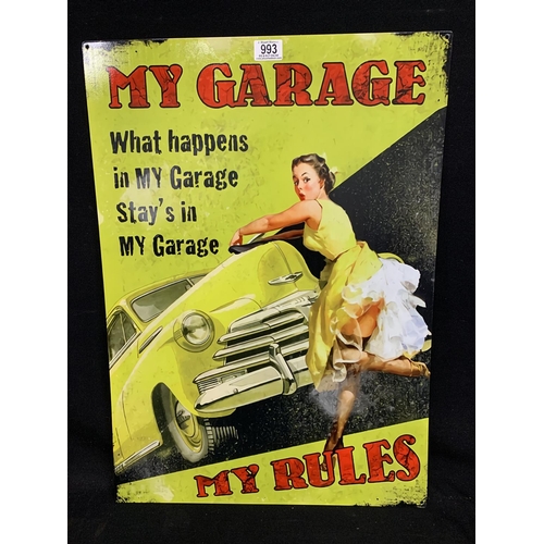 993 - Reproduction Tin Sign My Garage My Rules 50 x 70 cms