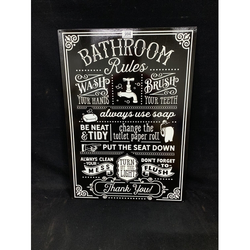 994 - Reproduction Tin Sign Bathroom Rules 50 x 70 cms