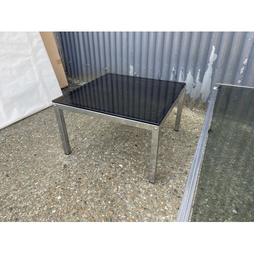 114 - Two mid century chrome coffee tables with smoked glass tops