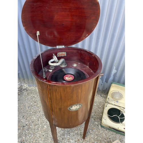 120 - A cylinder gramophone together with portable gramophone and records