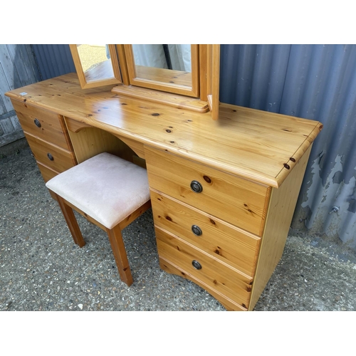 145 - A modern pine dressing table / desk with mirror and stool