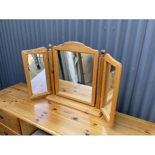 145 - A modern pine dressing table / desk with mirror and stool