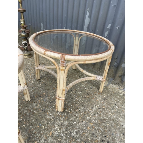 16 - A large and small pair of vintage french bamboo and glass occasional tables