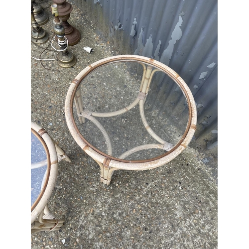 16 - A large and small pair of vintage french bamboo and glass occasional tables