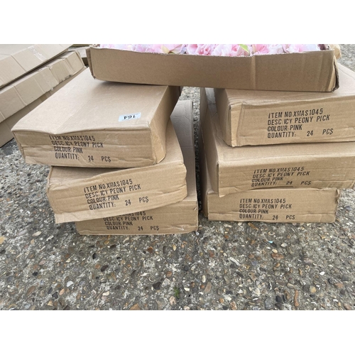 164 - Seven boxes of pink glitter artificial peony