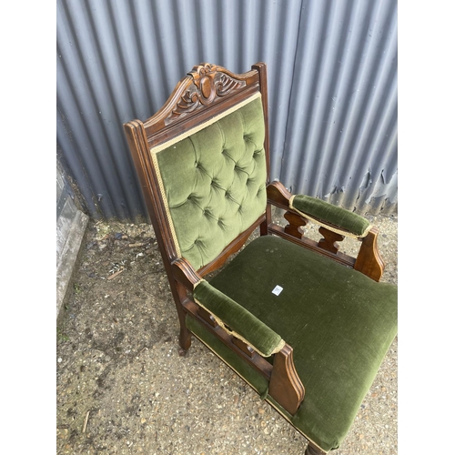 18 - A ladies and gents pair of edwardian green upholstered salon armchairs