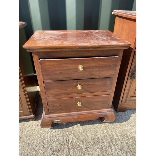 316 - An Indonesian chest of three drawers together with two bedsides