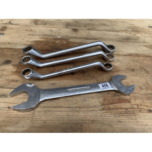 456 - 4 large Whitworth spanners, 1 x 7/8