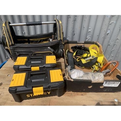 484 - 3 tool storage boxes and safety harness etc