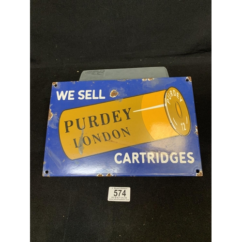 574 - Enamel Purdey cartridge sign, 30 x 20cms