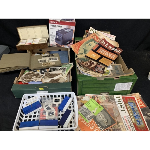 685 - 2 boxes Ephemera, photo albums, some military, box 35mm slides of ships, ladybird books, Slide negat... 