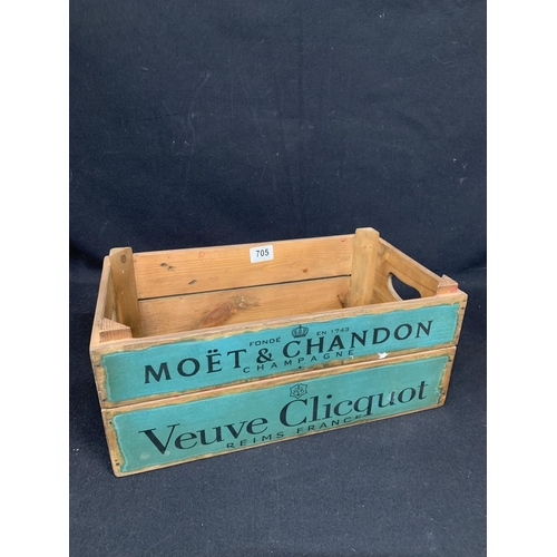 705 - Vintage effect wooden champagne crate, 44 x 25 x 18cms tall