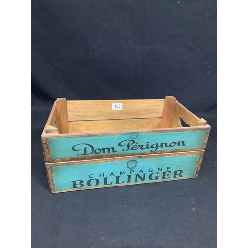 705 - Vintage effect wooden champagne crate, 44 x 25 x 18cms tall