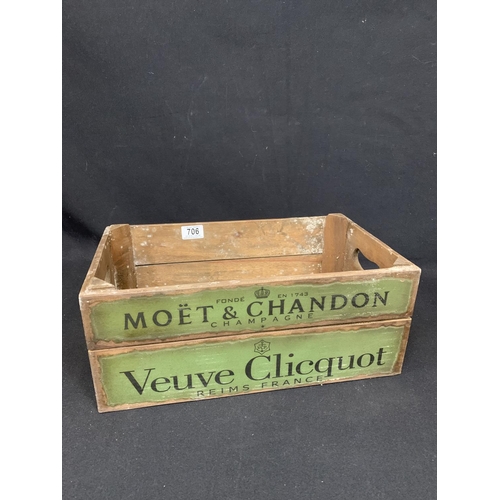 706 - Vintage effect wooden champagne crate, 44 x 25 x 18cms tall