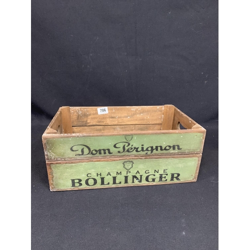 706 - Vintage effect wooden champagne crate, 44 x 25 x 18cms tall